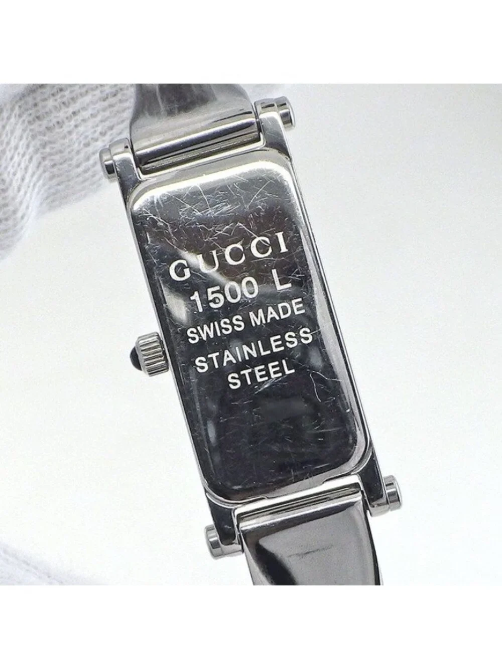 Gucci Watch Bracelet Bangle Horsebit Rectangular Blue Mother of Pearl Dial SS